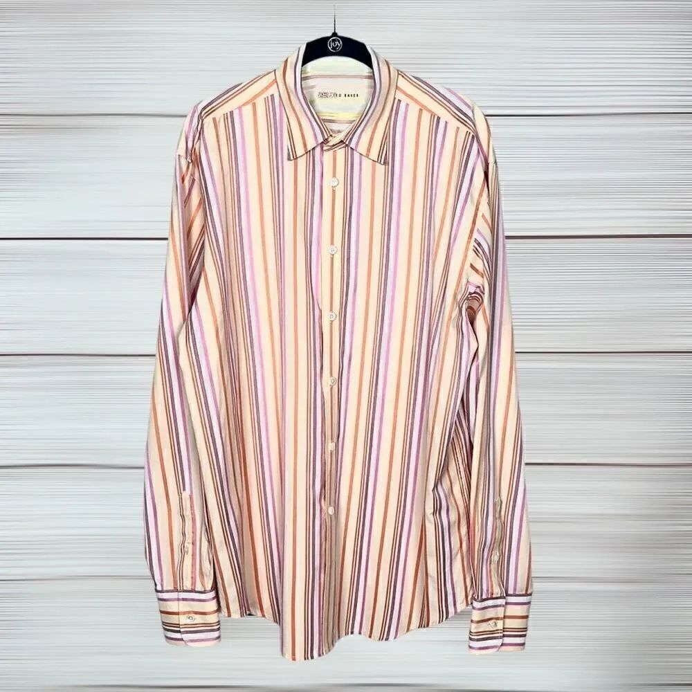Ted Baker Cotton Striped Button Down Shirt Neck 16,5